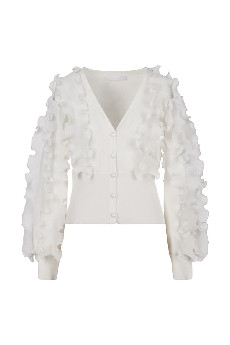 Women's  Ciline Black Long Sleeve Ruffle Cardigan, Main, color, White