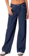 EDIKTED Pinstripe Wide Leg Low Rise Jeans