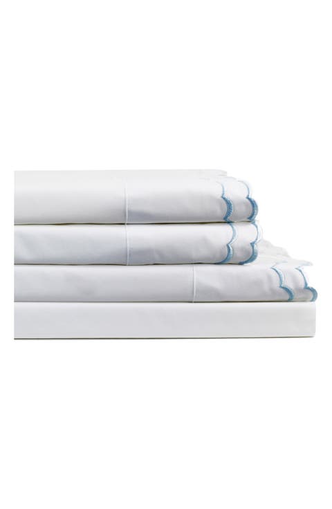 Double Scallop Embroidered 300 Thread Count 100% Cotton Sheet Set