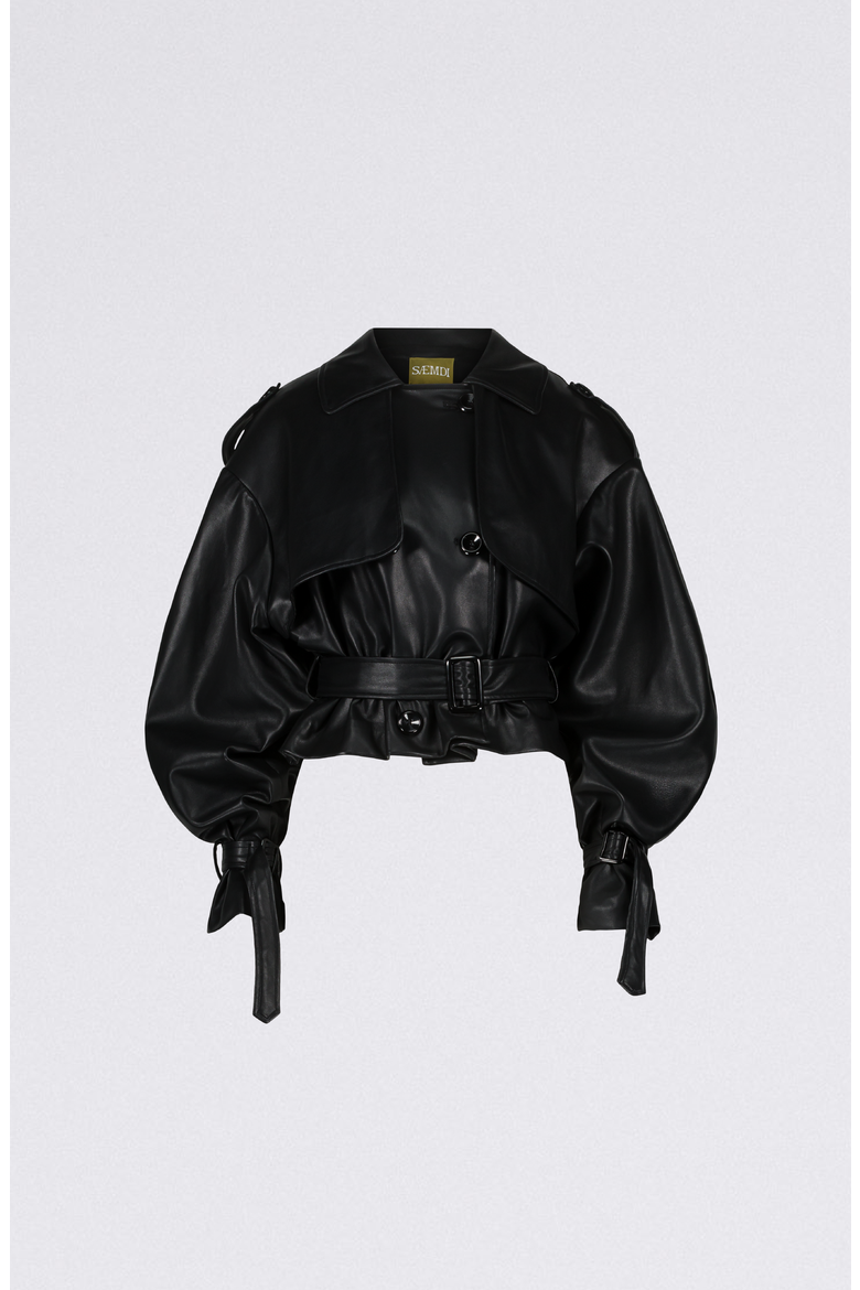 Cropped PU Trench Jacket, Alternate, color, Black