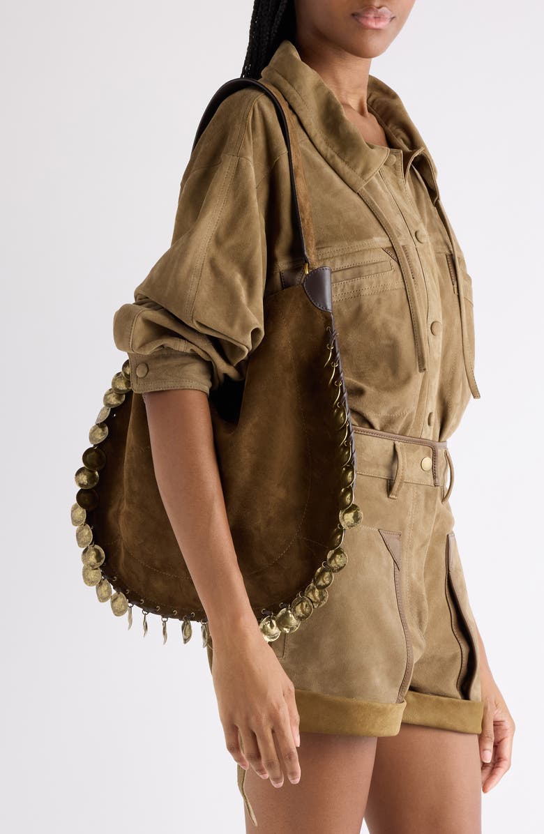 Isabel Marant Oskan Soft Medallion Suede Hobo Bag, Alternate, color, Bronze