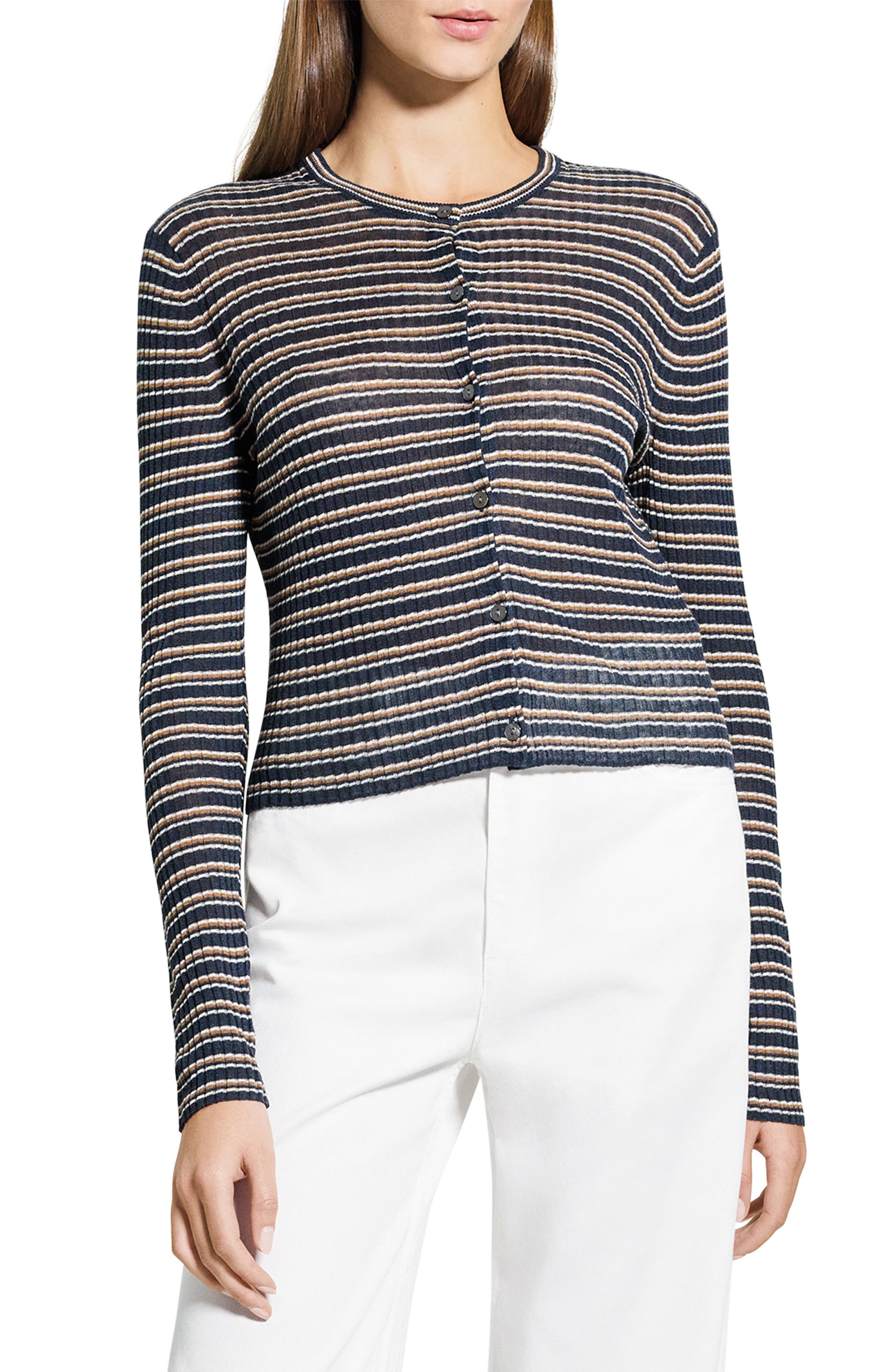 Stripe Crop Linen Blend Cardigan - image 3