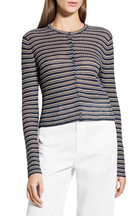 Stripe Crop Linen Blend Cardigan
