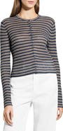 Theory Stripe Crop Linen Blend Cardigan