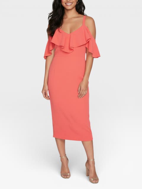 Marcella Off the Shoulder Ruffle Midi Dress