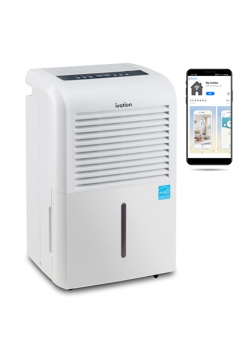 Smart Wi-Fi Dehumidifier with Pump, Hose Connector, and Wheels, Main, color, White