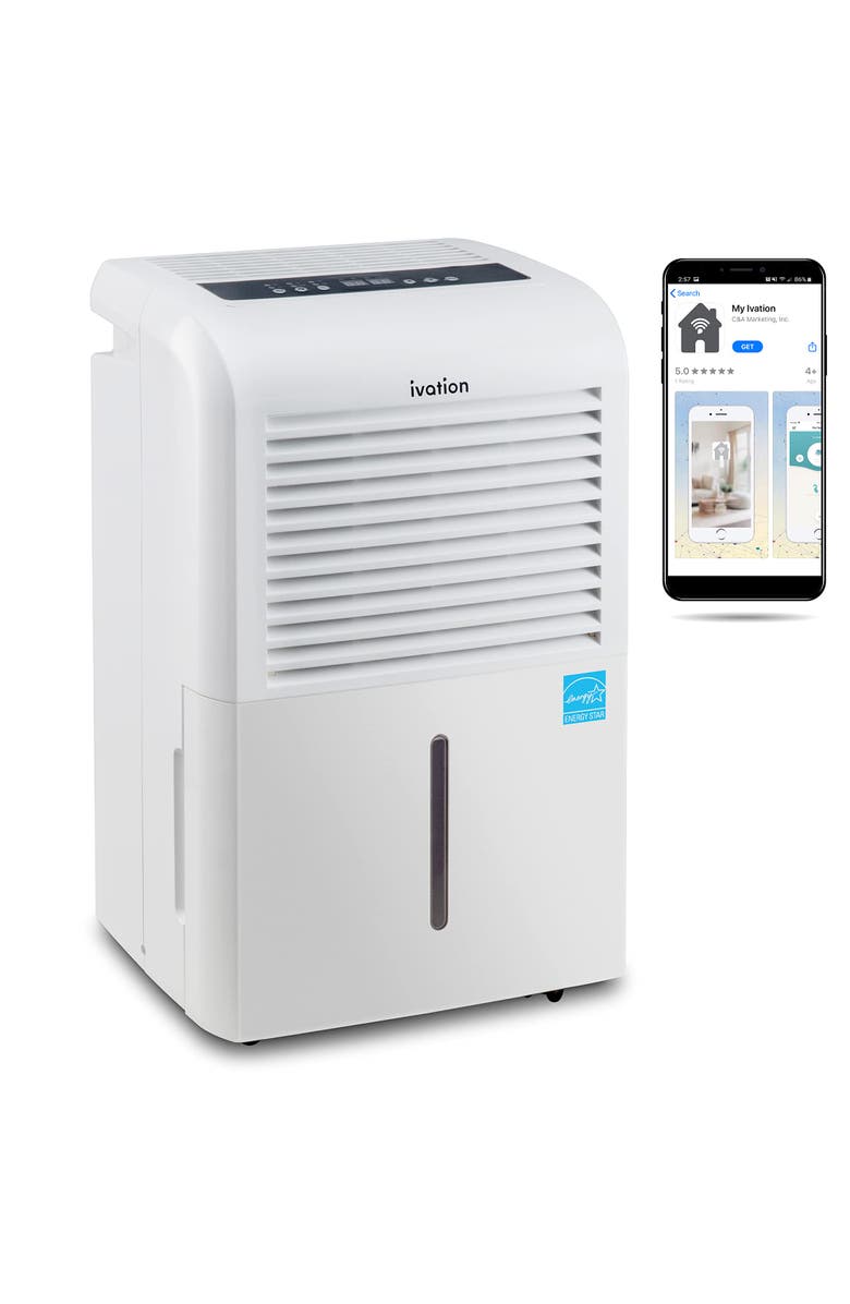 Ivation Smart Wi-Fi Dehumidifier with Pump, Hose Connector, and Wheels, Main, color, White