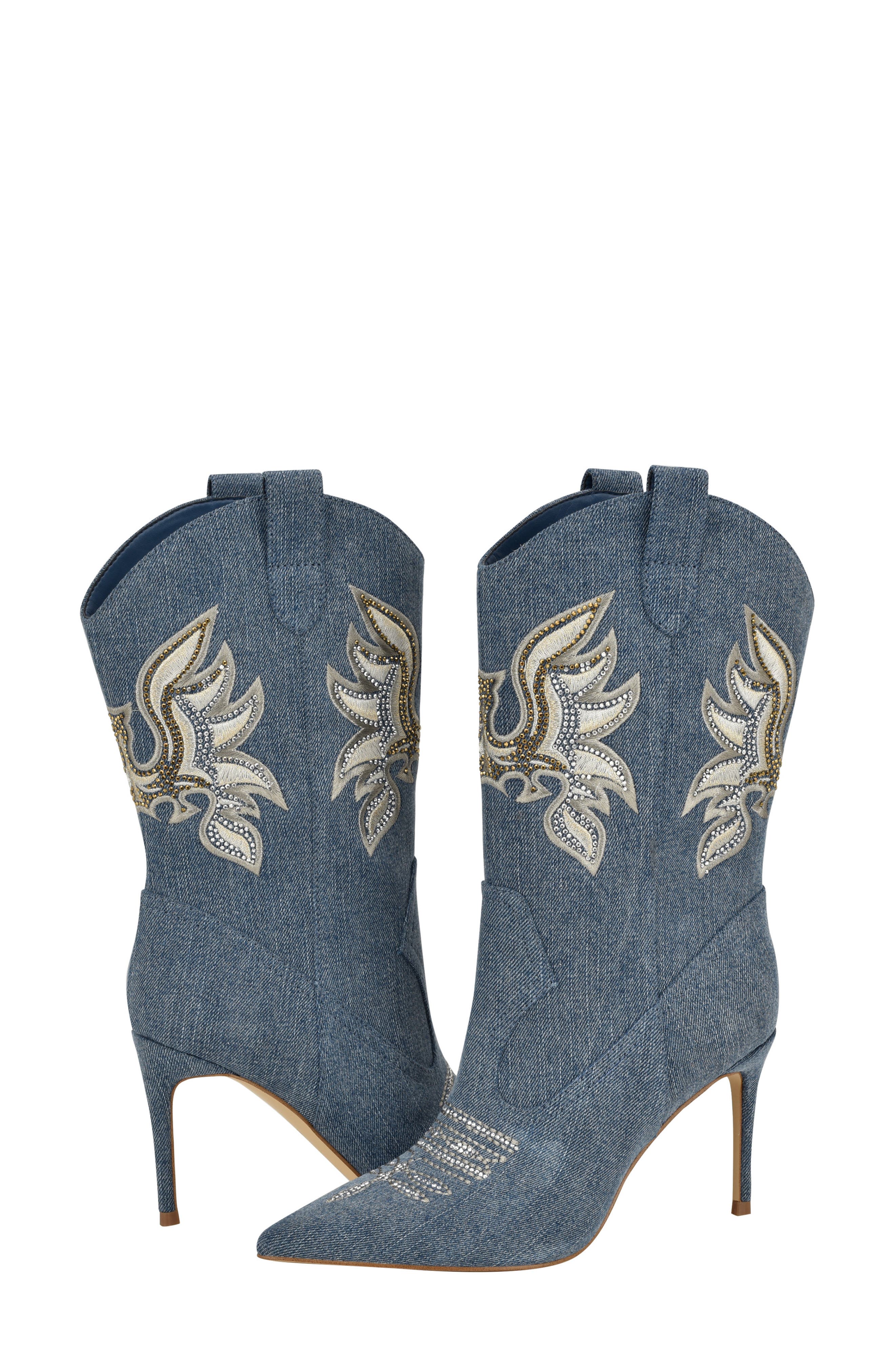 GUESS Rasima Pointy Toe Western Boot, Alternate, color, Medium Blue