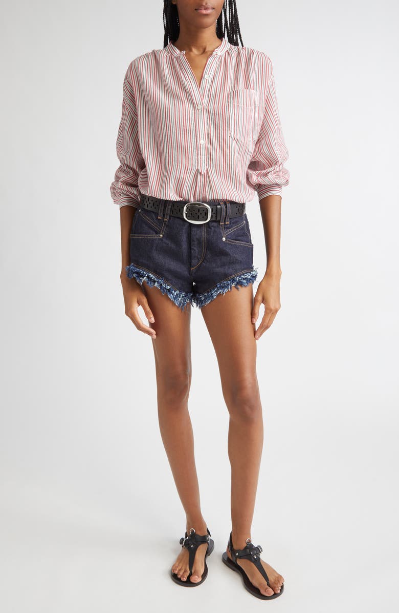 Isabel Marant Étoile Sapha Long Sleeve Stripe Button-Up Shirt, Alternate, color, Ecru/ Red