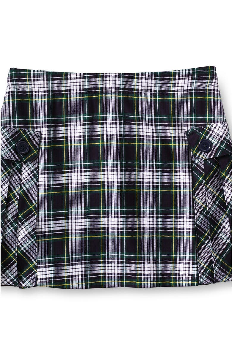 Lands' End School Uniform Girls Side Pleat Plaid Skort Above Knee, Alternate, color, White/Evergreen Plaid