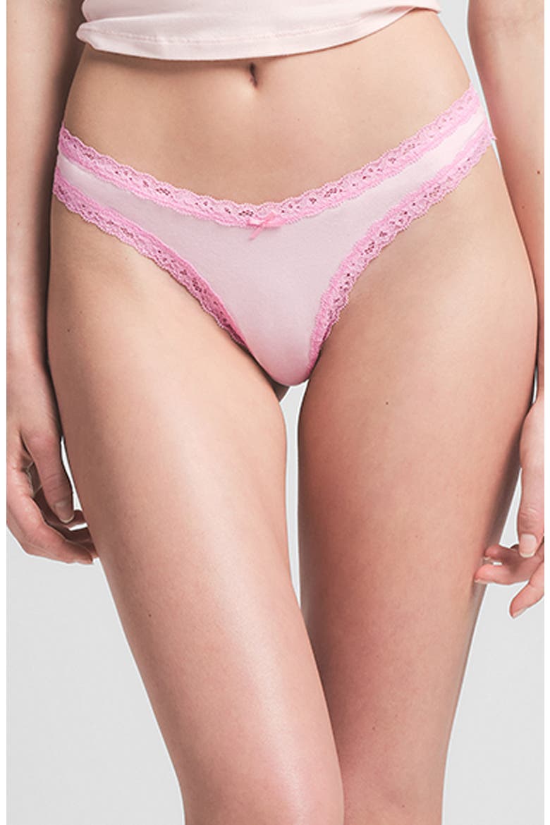 Lightweight Cotton Lace Trim Thong, Main, color, CHERRY BLOSSOM TONAL