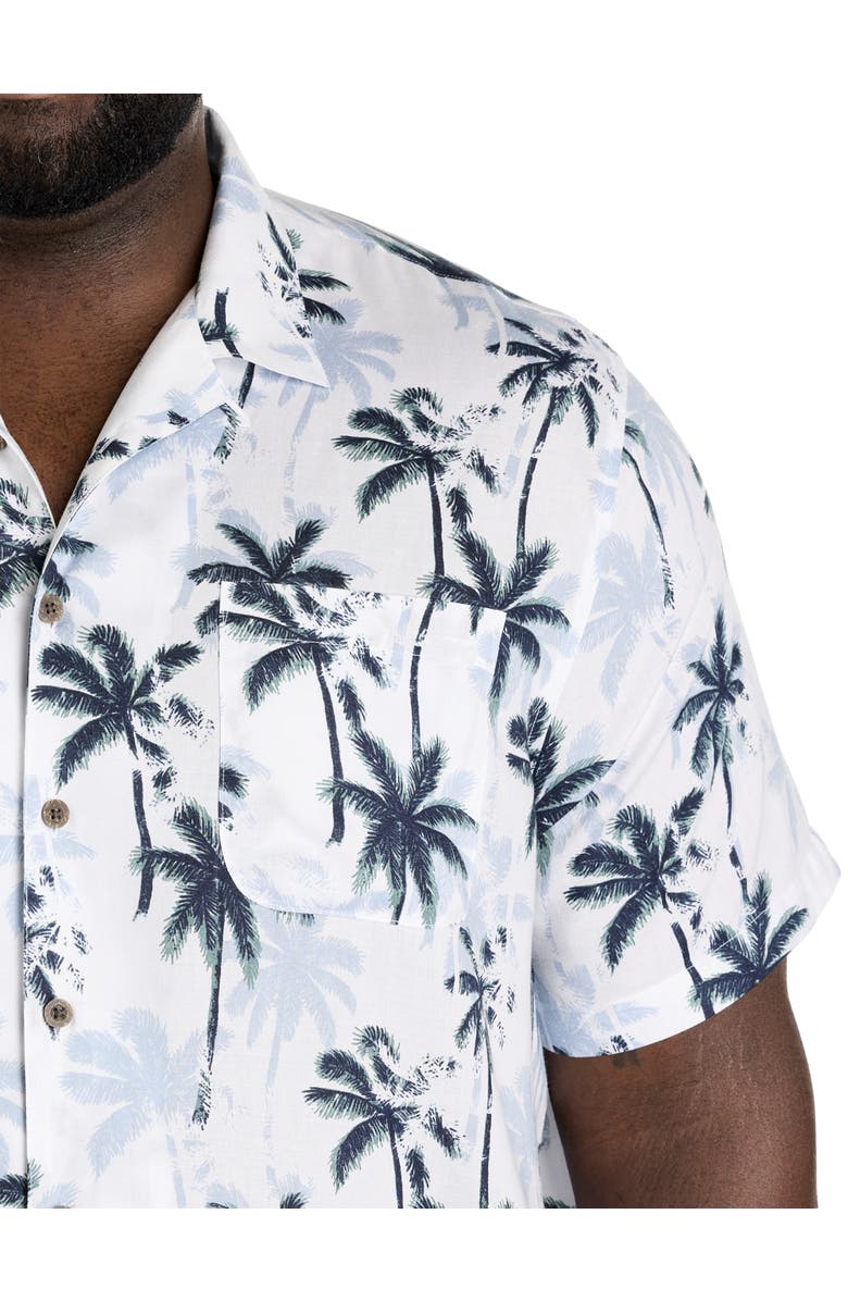 Oak Hill by DXL Big & Tall Palm Tree Print Sport Shirt, Alternate, color, White Multi