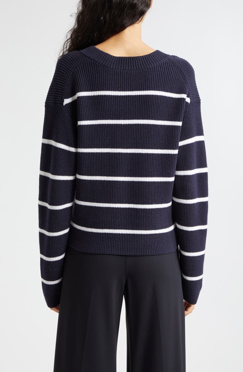Vince Stripe V-Neck Cotton Blend Sweater, Alternate, color, 