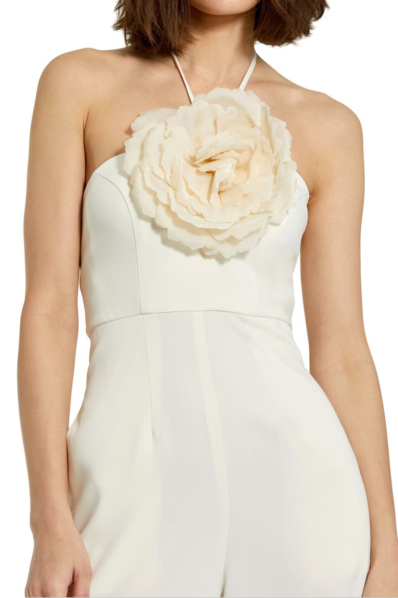 Crepe Halter Neck Flower Detail Jumpsuit, Alternate, color, Ivory