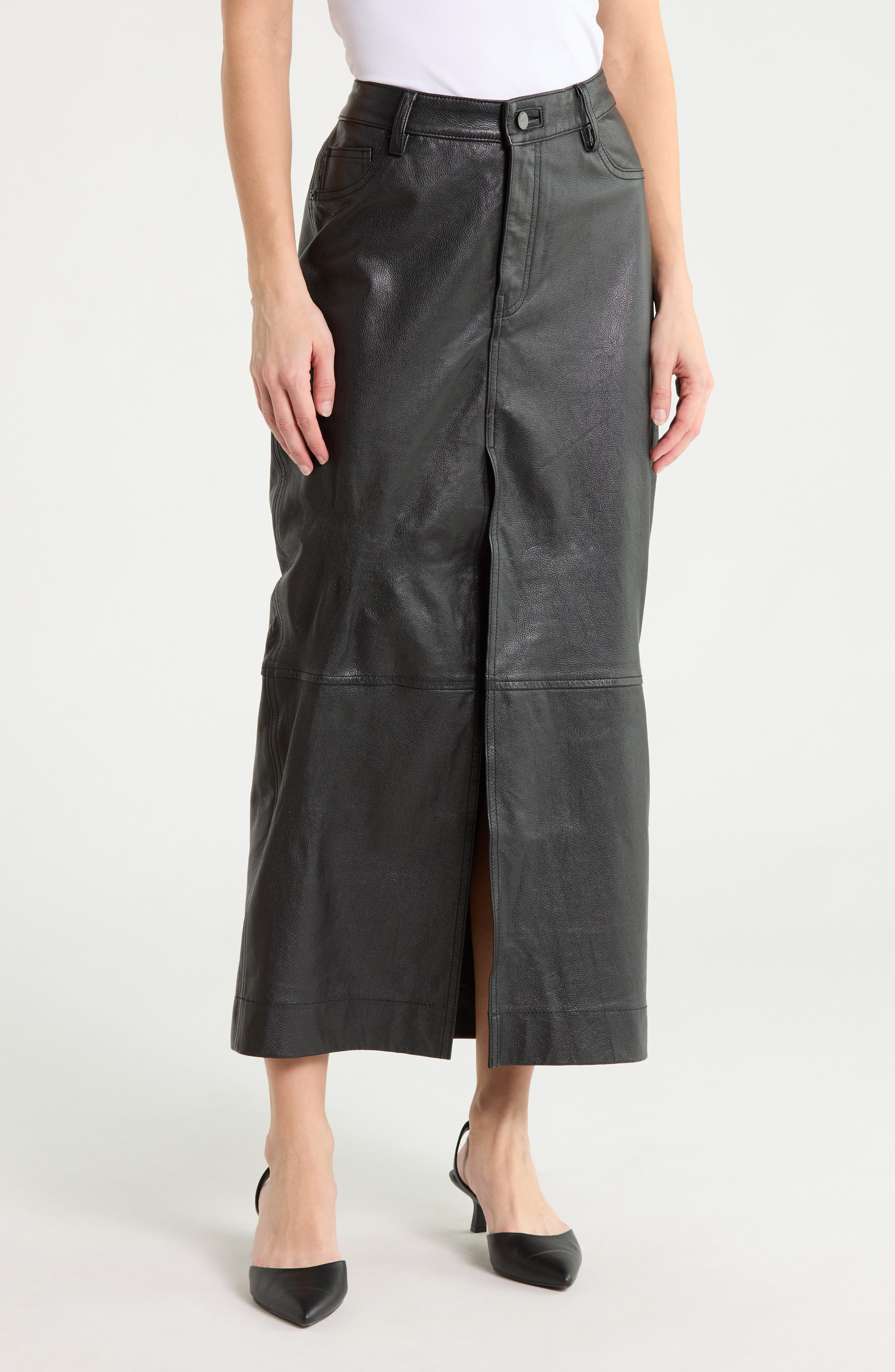 Asra Leather Maxi Skirt