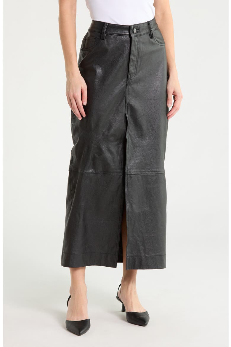 Asra Leather Maxi Skirt, Main, color, OBSIDIAN