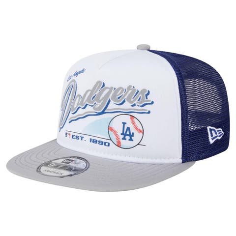 Men's New Era White/Gray Los Angeles Dodgers Retro Script Trucker 9FIFTY Snapback Hat