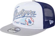 New Era Men's New Era White/Gray Los Angeles Dodgers Retro Script Trucker 9FIFTY Snapback Hat