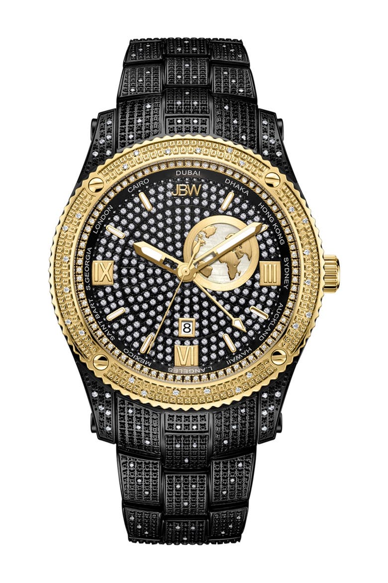 Jet Setter GMT Diamond Bracelet Watch, 46mm, Main, color, BLACK
