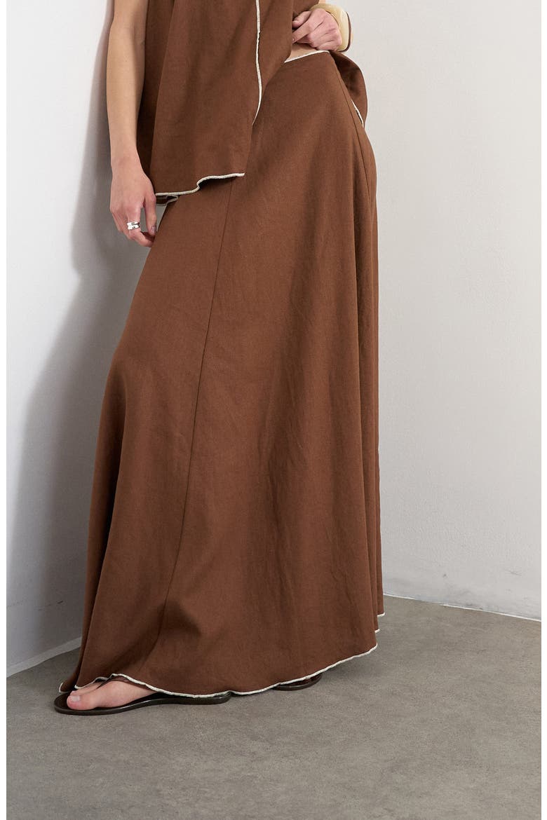 Linen Blend Maxi Skirt, Alternate, color, BROWN