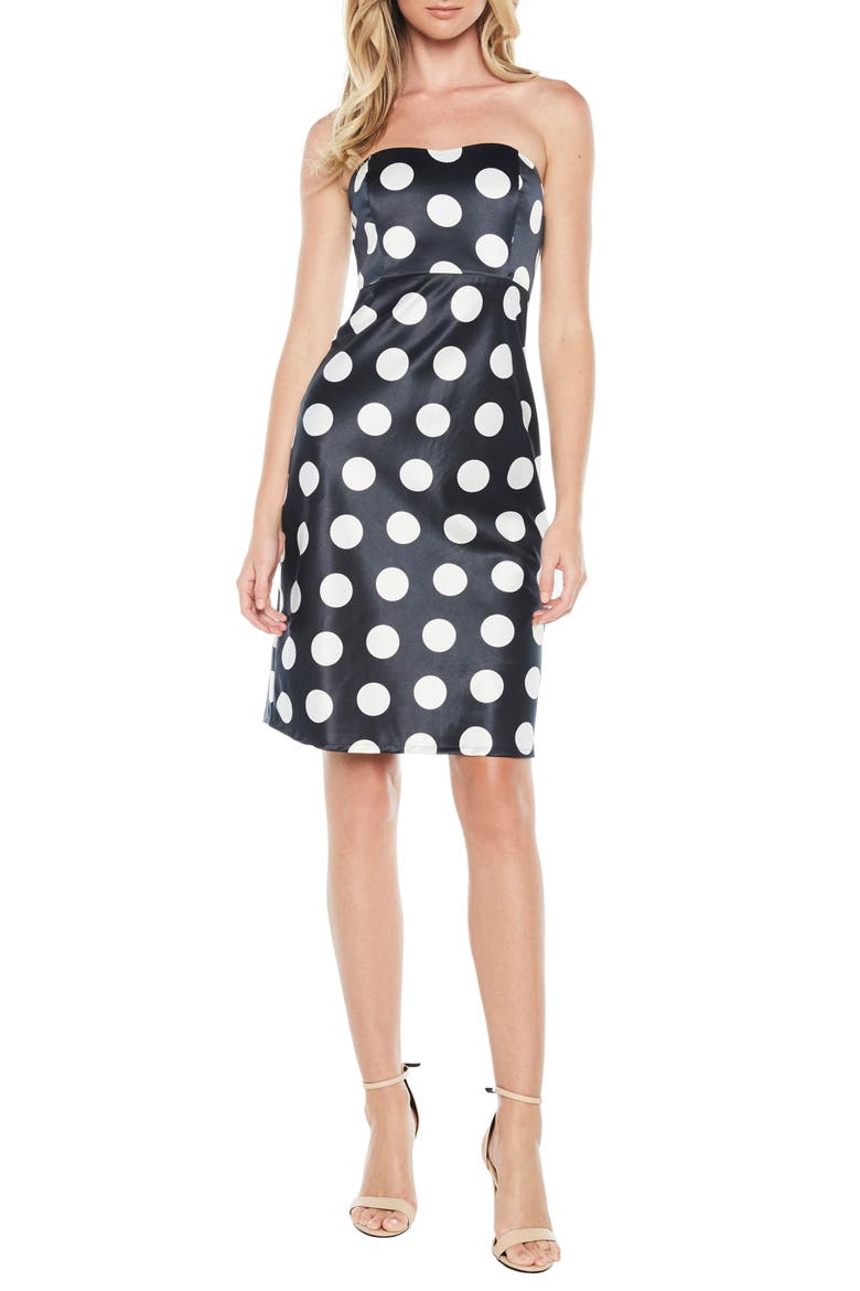 Sayer Dotted Tie Back Strapless Dress, Main, color, NAVY SPOT