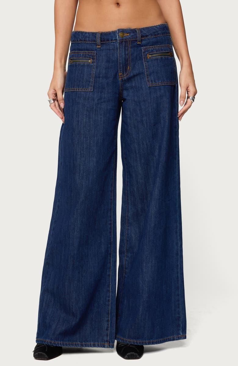 EDIKTED Jimena Low Rise Wide Leg Jeans, Main, color, 
