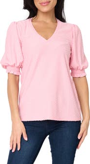GIBSONLOOK Clip Dot Puff Sleeve Top