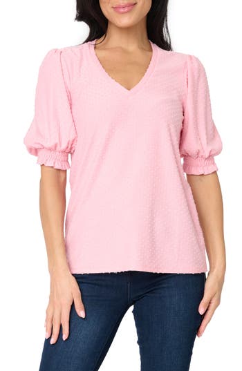 Gibsonlook Clip Dot Puff Sleeve Top