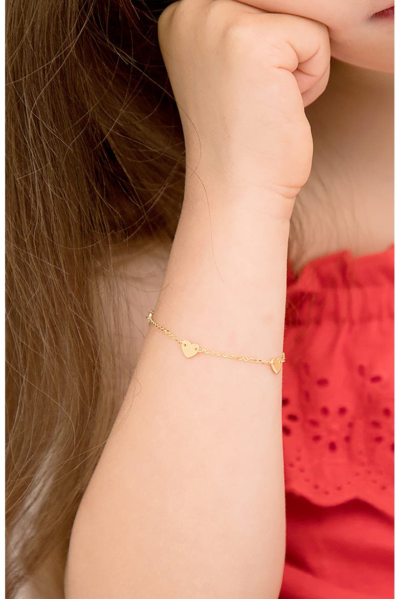 14k Polished Heart Charm Bracelet, Alternate, color, Gold