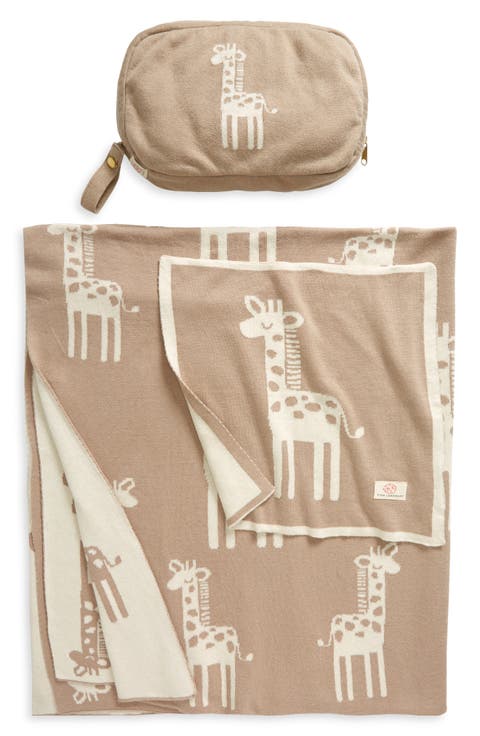 Giraffe Organic Cotton Baby Blanket & Travel Pouch Set