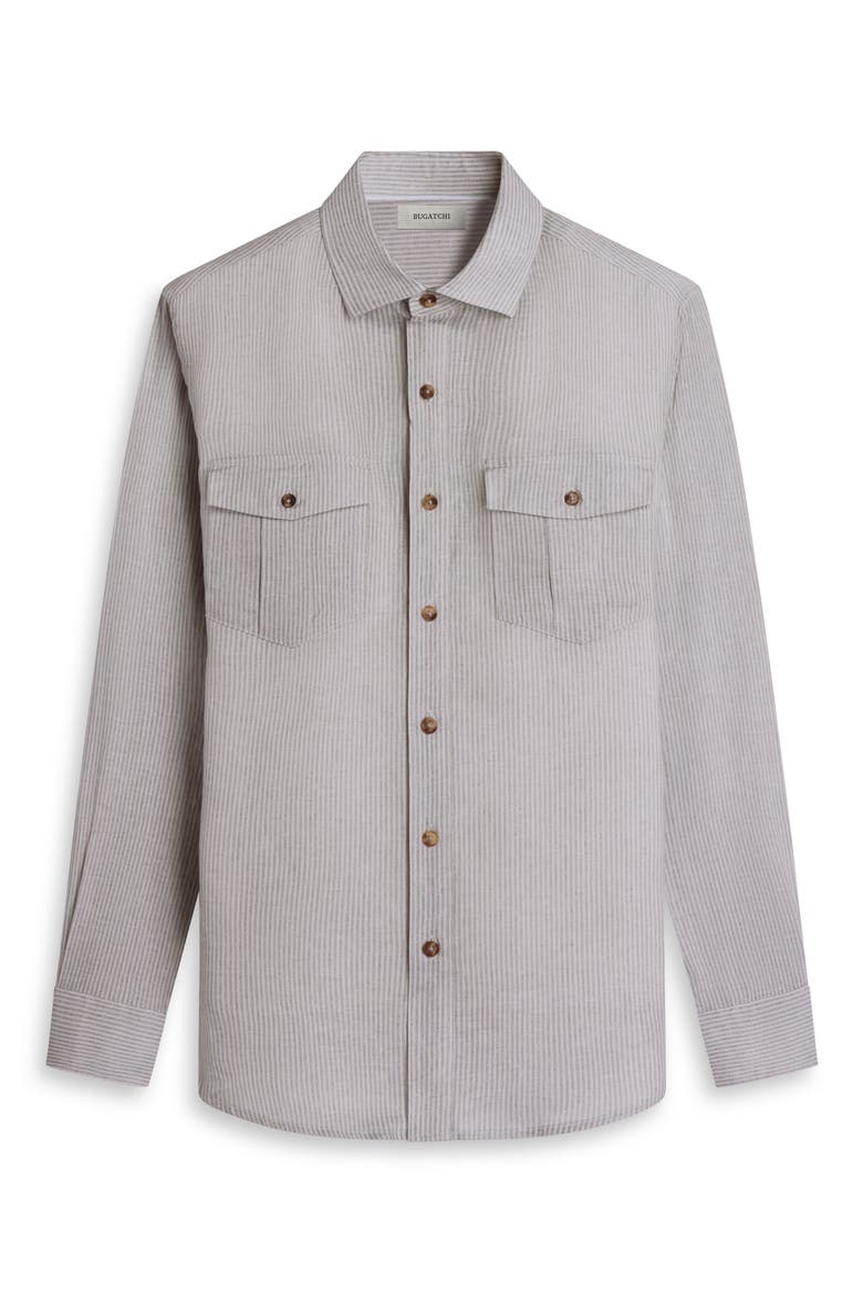 Stripe Shaped Fit Linen Button-Up Shirt, Alternate, color, KHAKI