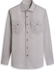 Bugatchi Stripe Shaped Fit Linen Button-Up Shirt