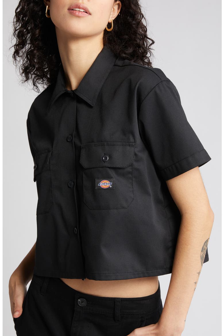 Short Sleeve Crop Work Shirt, Alternate, color, BLACK