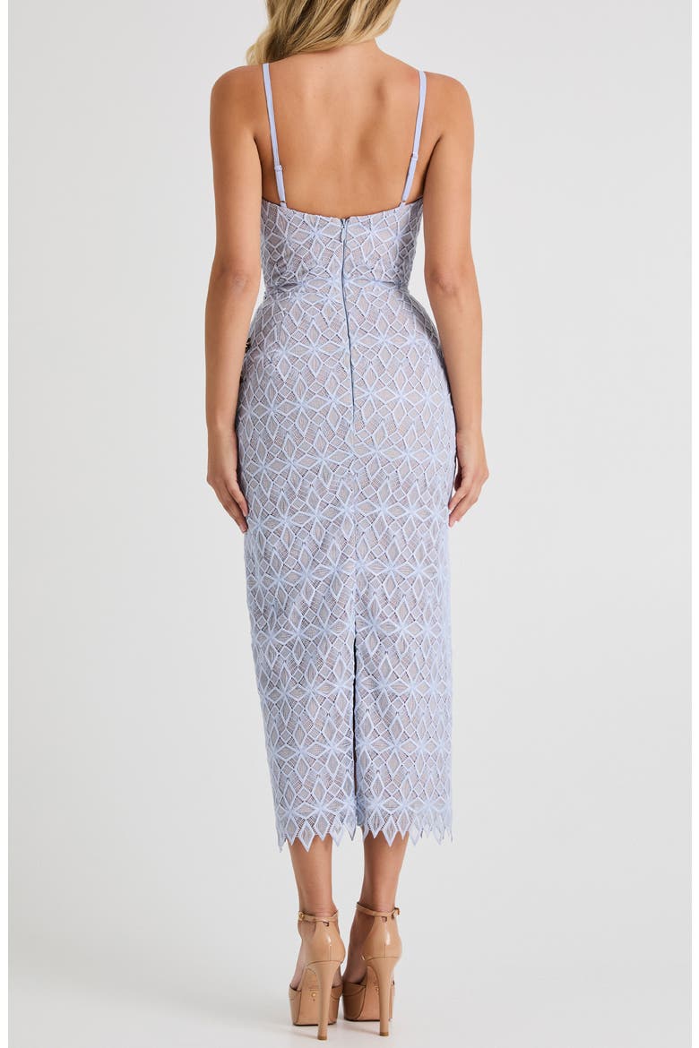Martine Floral Appliqué Lace Midi Cocktail Dress, Alternate, color, SKY
