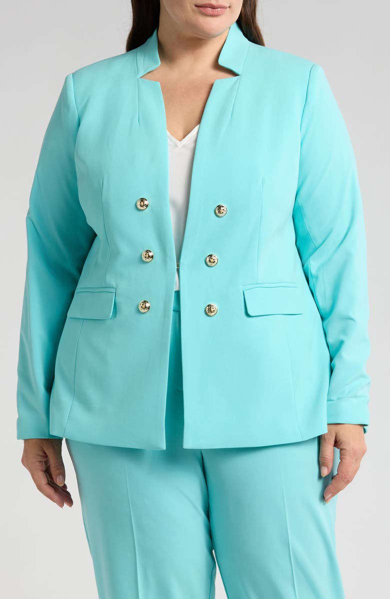 Tahari ASL Faux Double Breasted Blazer, Alternate, color, Turquoise