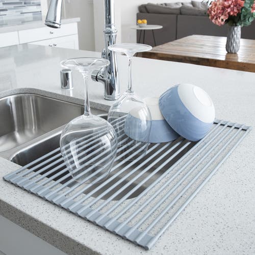 Better Houseware Over The Sink Roll Up Drying Rack, Silicone And Stainless Steel In Gray