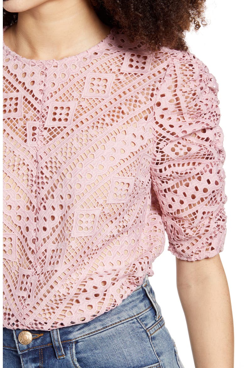 Chevron Stripe Lace Top, Alternate, color, PINK
