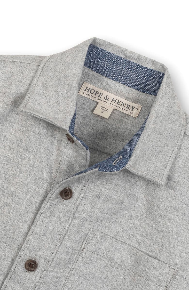 Hope & Henry Kids' Organic Long Sleeve Flannel Button Down Shirt with Elbow Patches, Alternate, color, Gray Heather Flannel