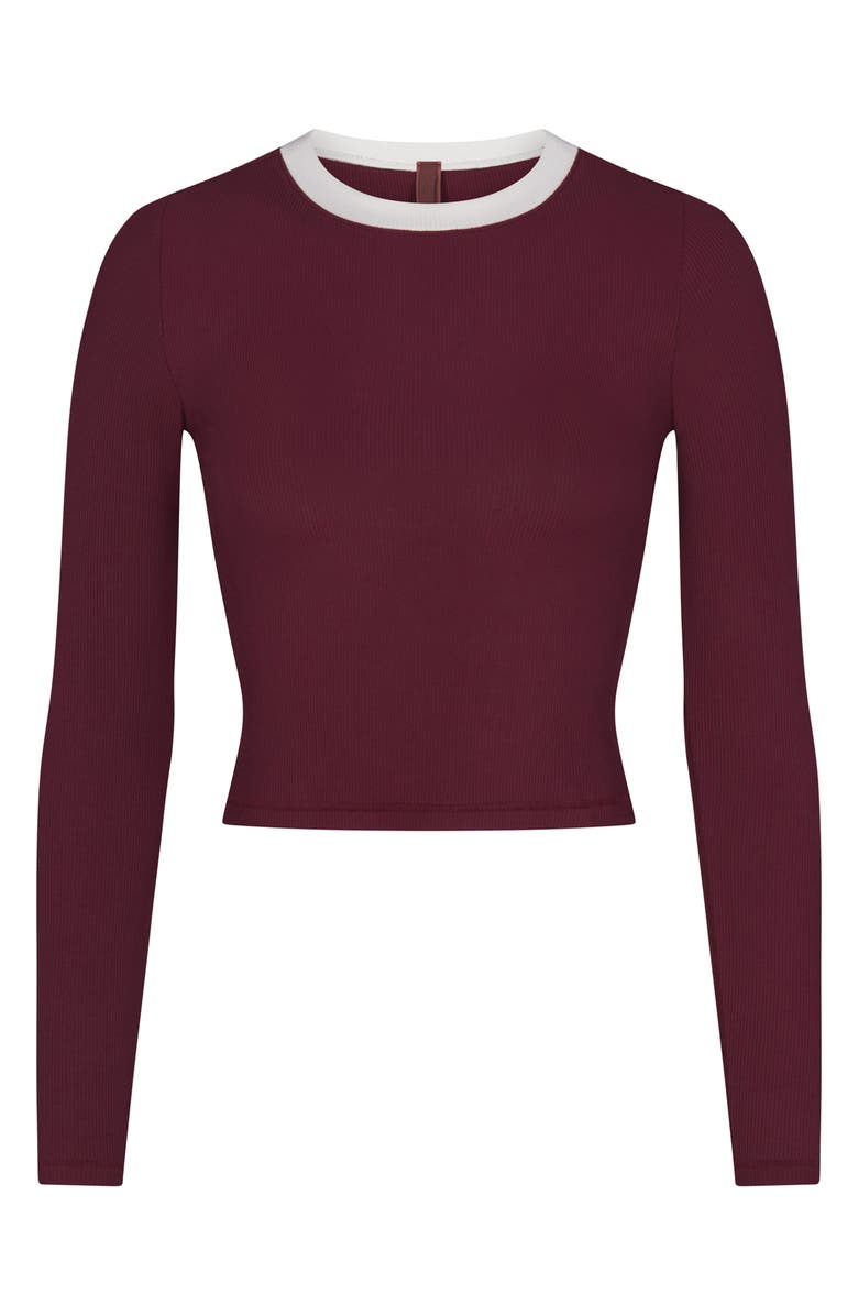 SKIMS Long Sleeve Ribbed Crop Pajama Top, Alternate, color,