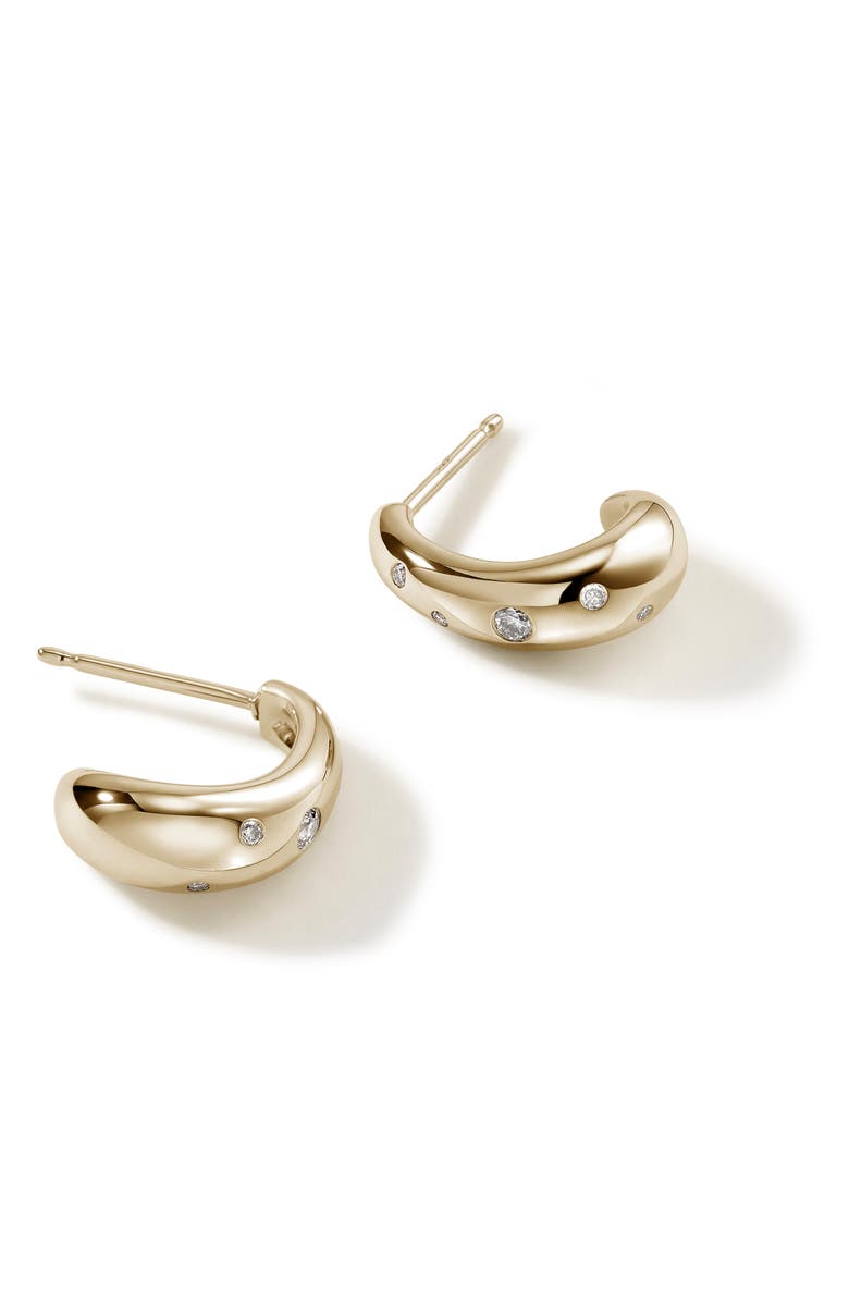 John Hardy Surf 14K Gold Scattered Diamond Hoop Earrings, 15mm, Alternate, color, Gold