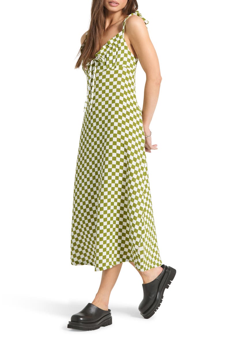 The Tie Strap Sleeveless Midi Dress, Alternate, color, SUBLIME GREEN CHECKERBOARD