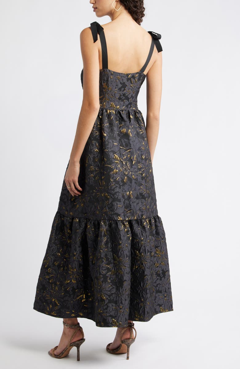Chelsea28 Tiered Floral Brocade Tie Strap Maxi Dress, Alternate, color, Black Multi Floral Brocade