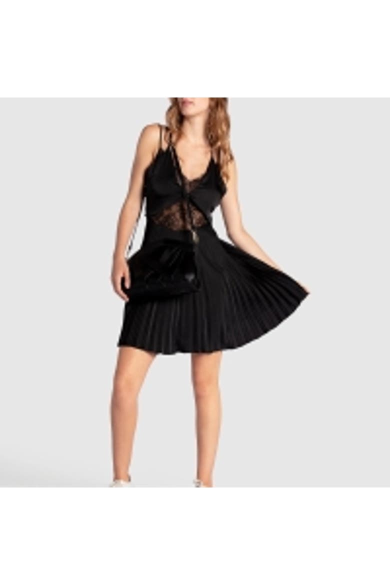 Feel It Still Lace Trim Mini Dress, Alternate, color, Black