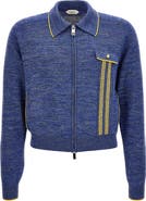 Versace Greca Jacquard Wool & Silk Blend Mouliné Zip Cardigan