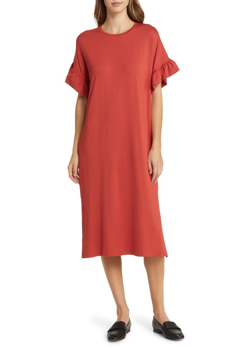 Nali Ruffle Sleeve Dress, Main, color, TANDOORI