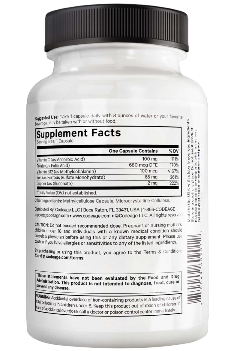 Amen Iron Ultra + Copper, Folate, Vitamin C & B12, Alternate, color, White