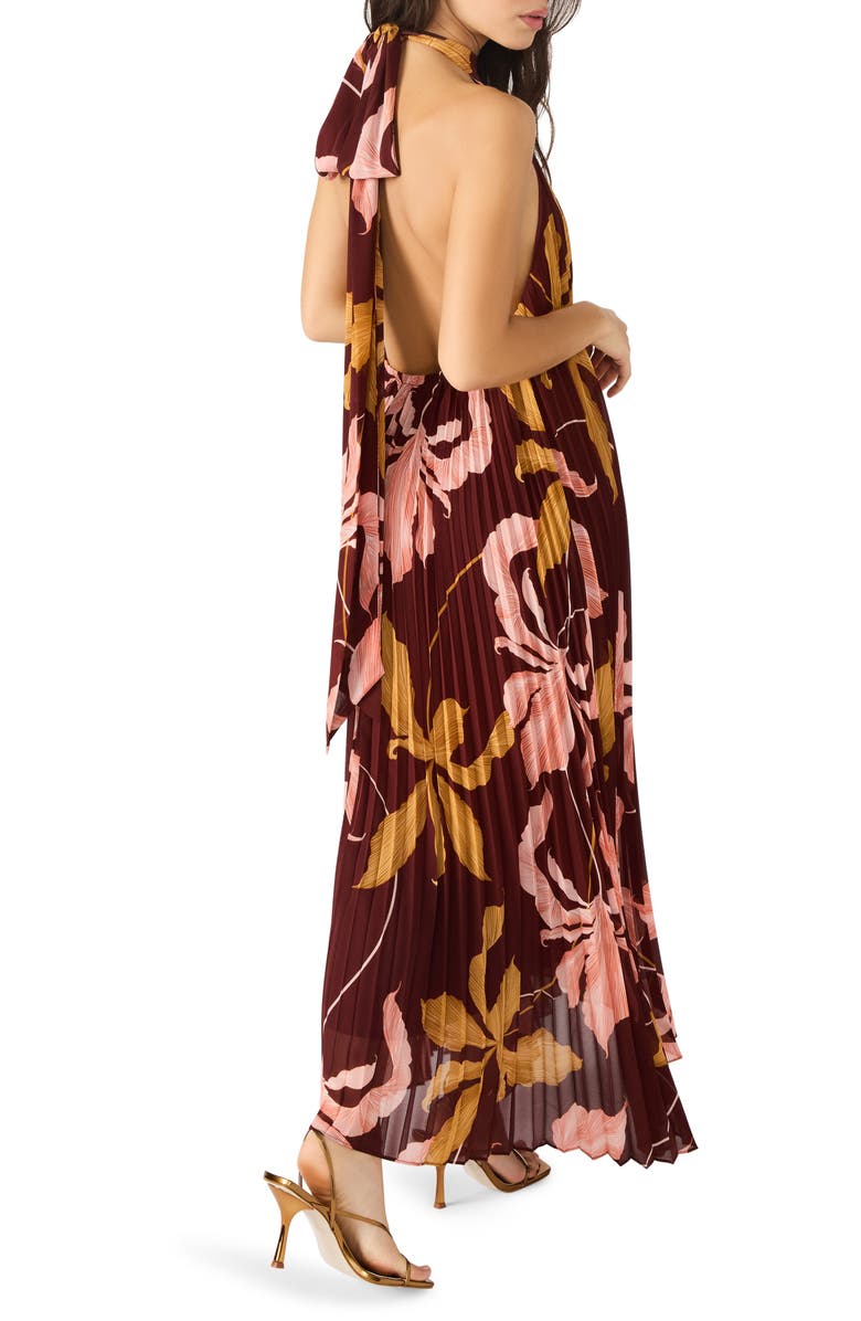 Steve Madden Maraya Floral Pleated Halter Neck Maxi Dress, Alternate, color, Tigerlily