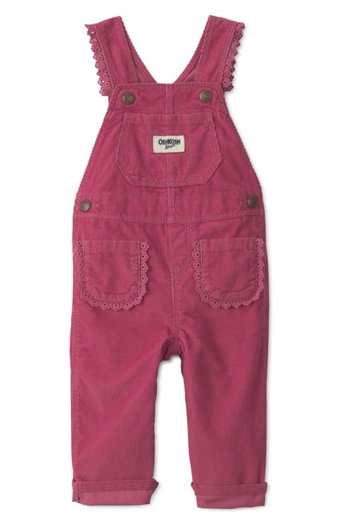 Lace Trim Cotton Corduroy Overalls