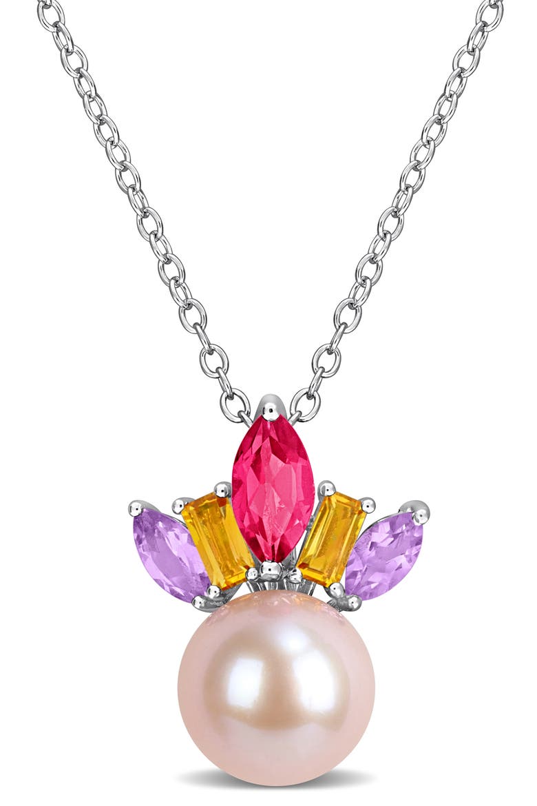 Semiprecious Stone & Pink Cultured Pearl Pendant Necklace, Main, color, MULTI