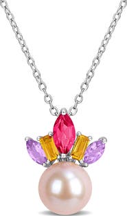 DELMAR Semiprecious Stone & Pink Cultured Pearl Pendant Necklace